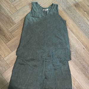 Flax Olive Sleeveless tank and pants - 100% linen - W medium